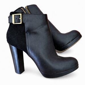 MICHAEL Michael Kors Black Ankle Booties with Gold Buckle
